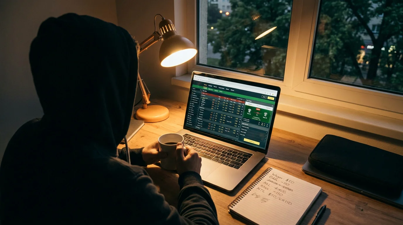 Punter reviewing early ante-post golf odds on a laptop screen