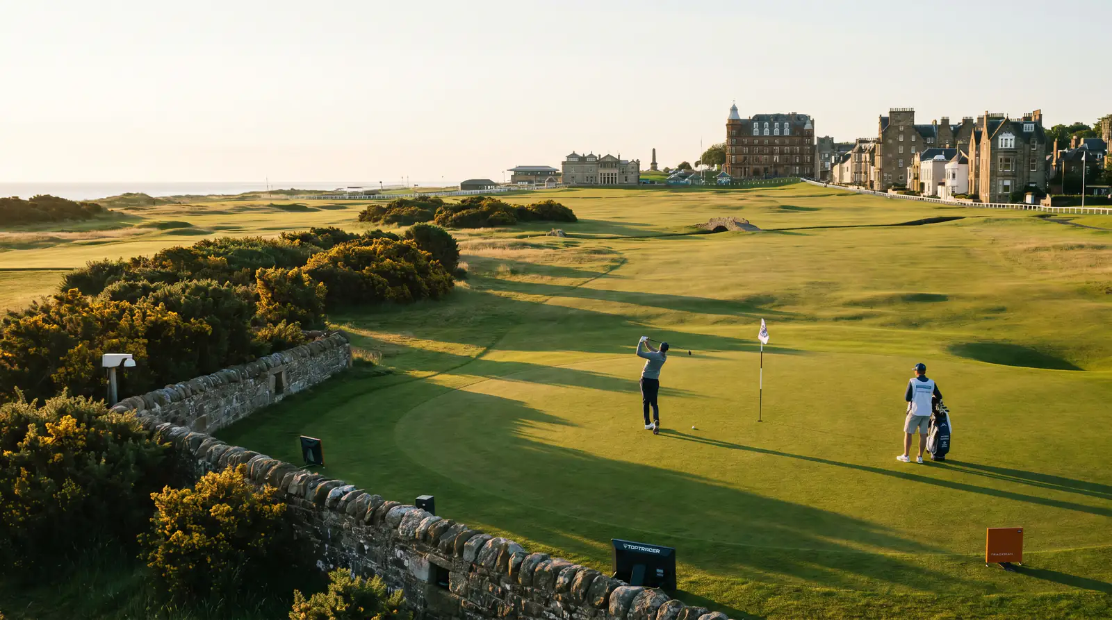 European golf course with modern tracking equipment installed around the green for data capture