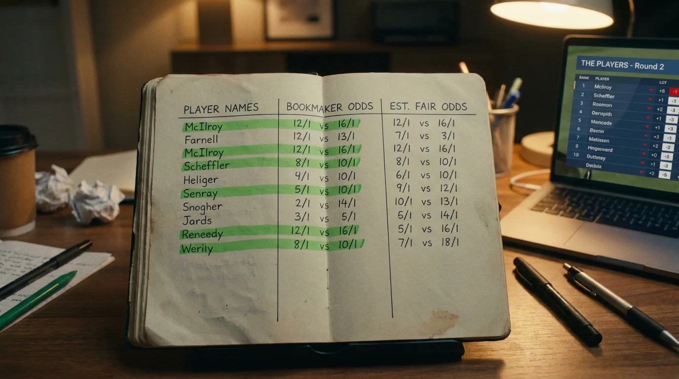 Notebook comparing bookmaker odds against estimated fair odds to identify value bets