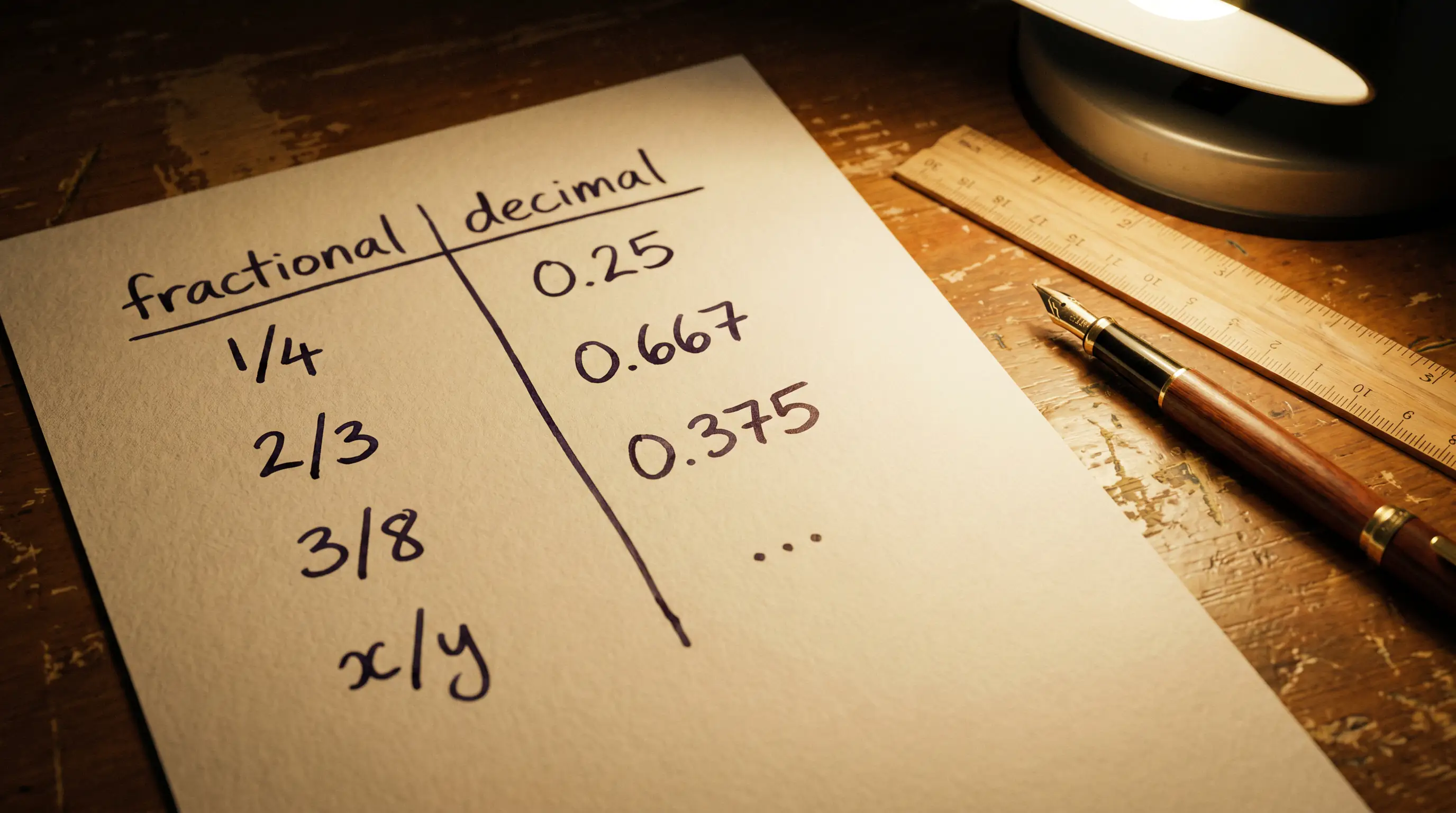 Simple comparison showing fractional and decimal golf odds side by side on paper