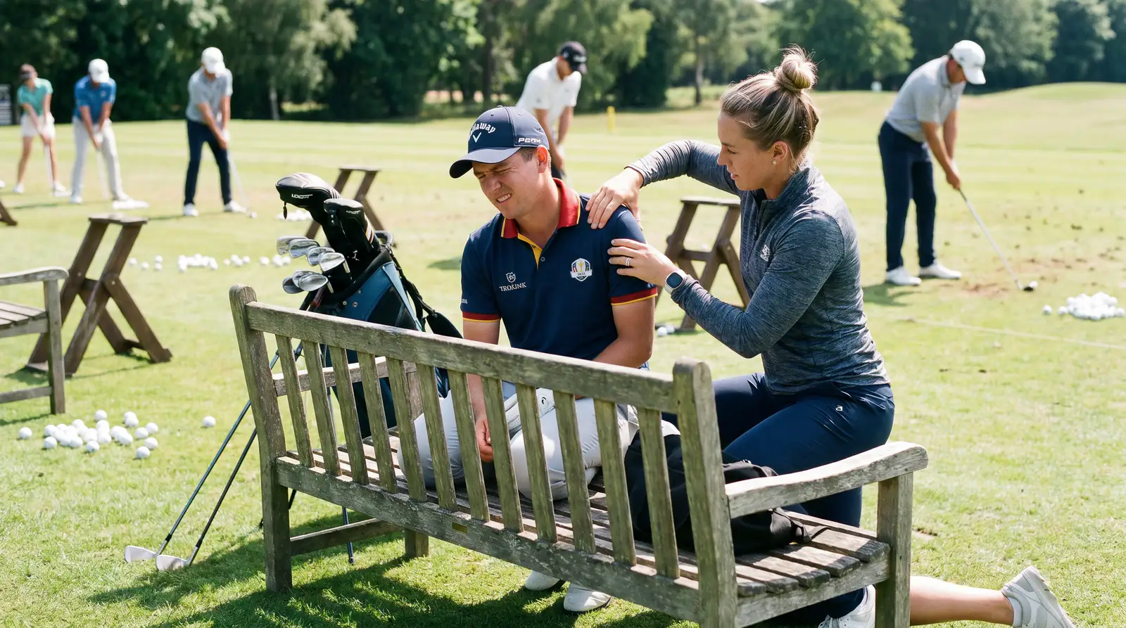Golf player receiving physio treatment representing the injury risk in futures betting