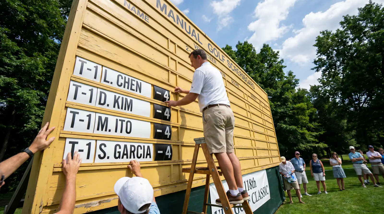 Golf tournament leaderboard displaying multiple players tied on the same score at the cut-off position
