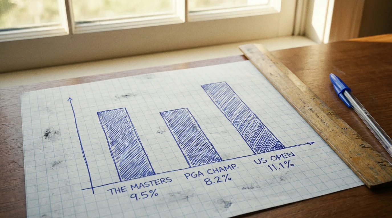 Simple bar chart on paper illustrating bookmaker overround percentage across different golf events