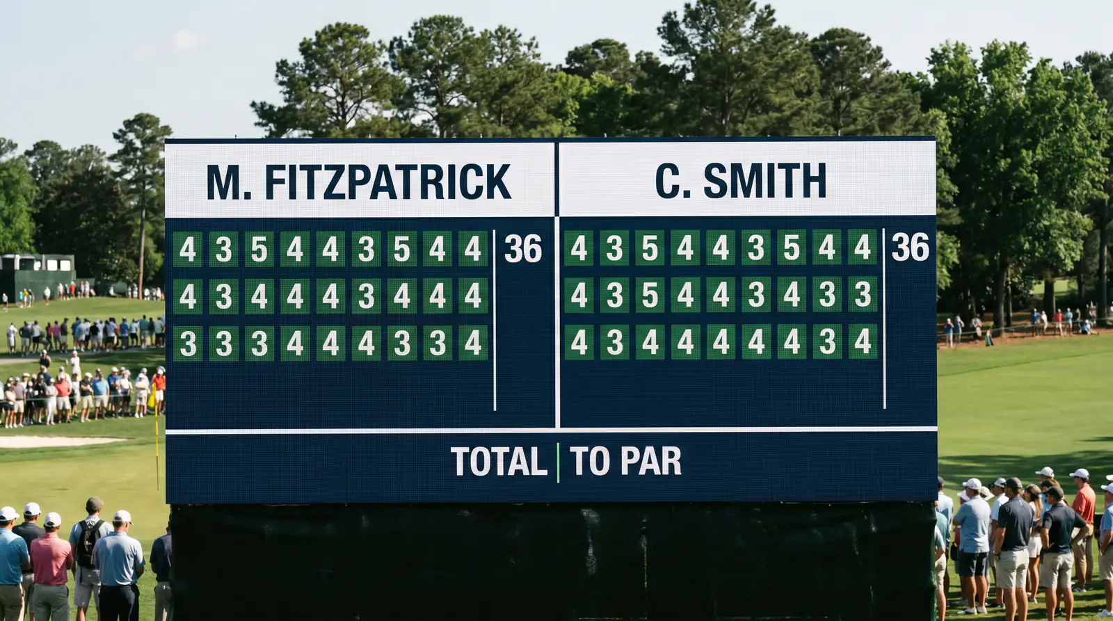Side-by-side scoring comparison of two golfers during a round-specific matchup market