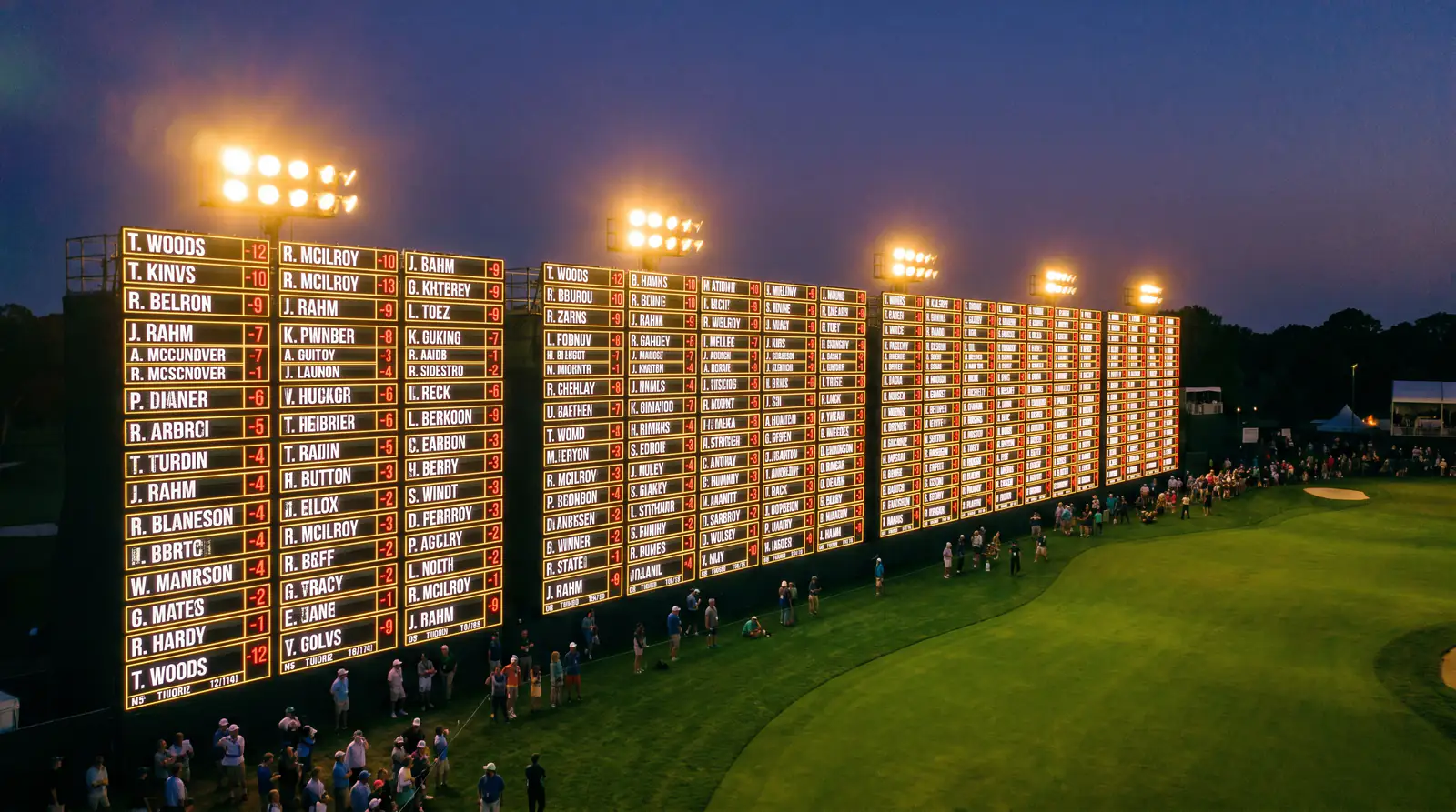 Golf tournament leaderboard displaying outright odds for a full 156-player field