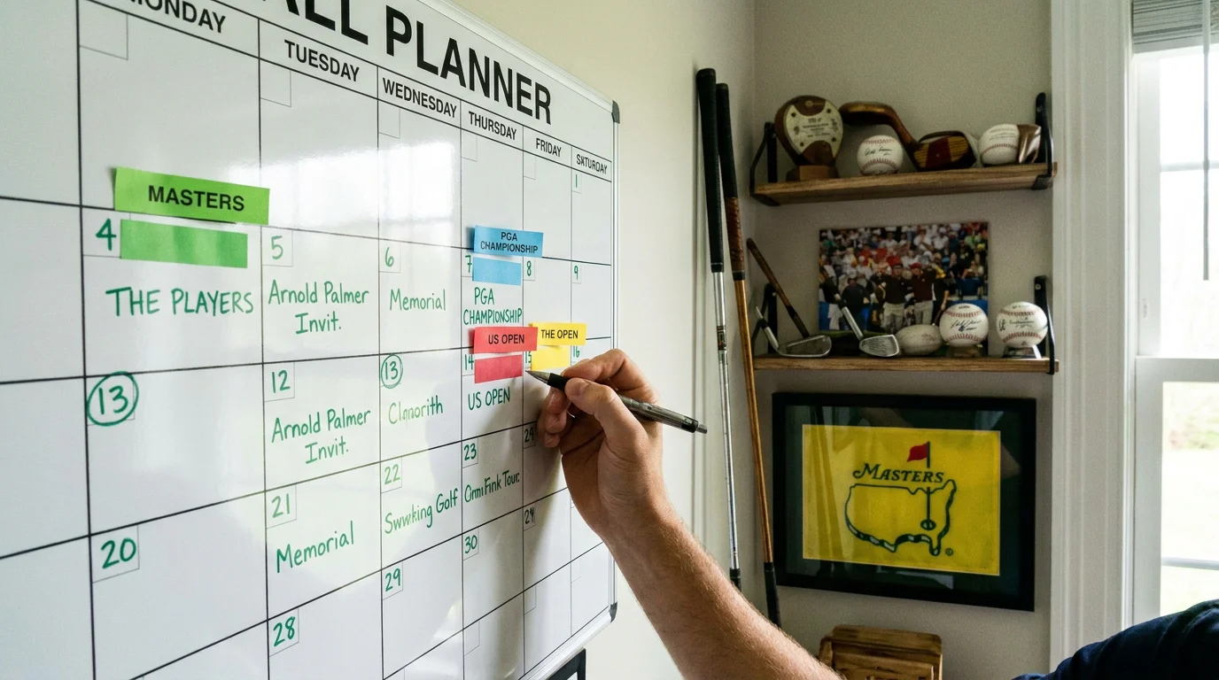 PGA Tour season calendar with tournament dates marked and betting opportunities highlighted
