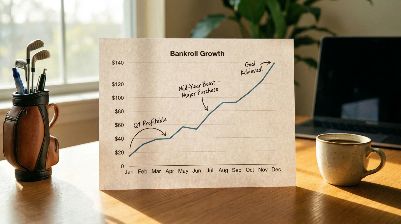 Graph showing positive expected value growth in a golf betting bankroll over time