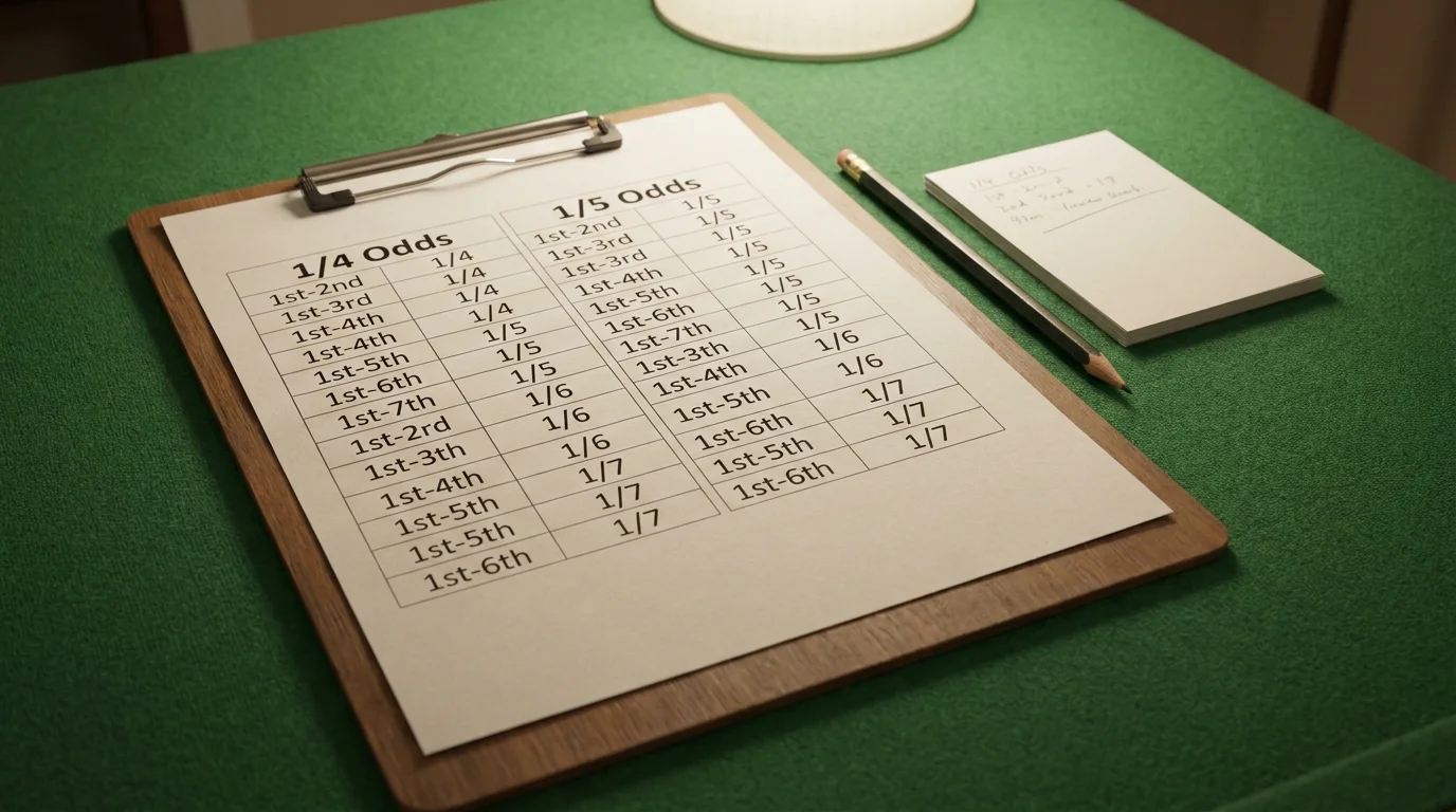 Side-by-side comparison table of 1/4 odds versus 1/5 odds place terms for golf betting