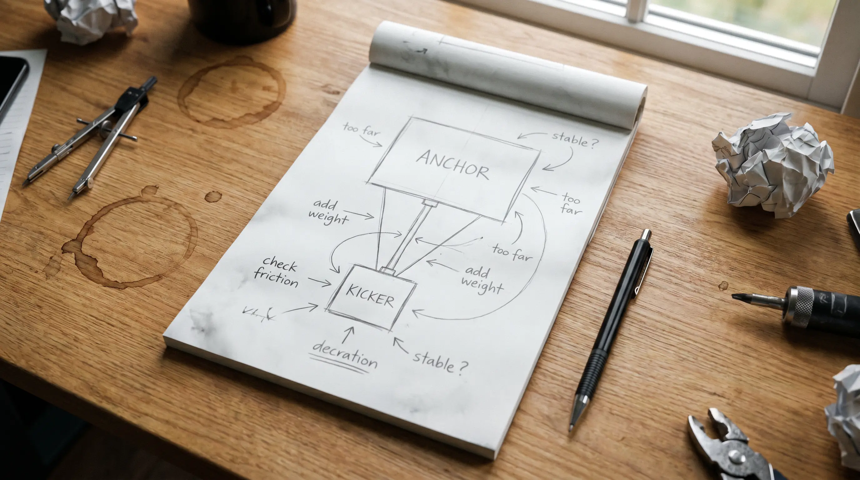 Notepad showing a same-game parlay structure with anchor and kicker legs mapped out