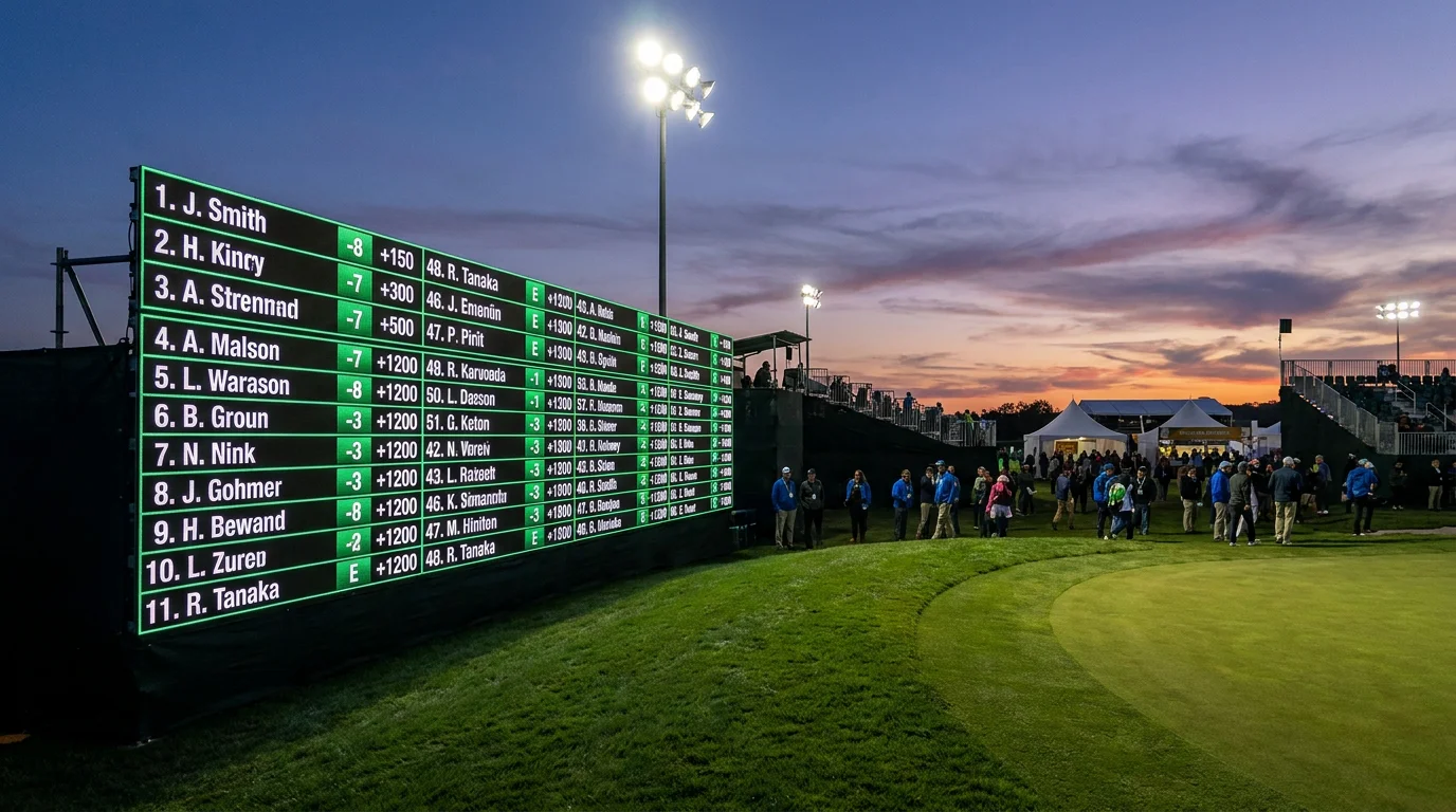 Compact golf leaderboard showing shorter odds range in a 48-player LIV field