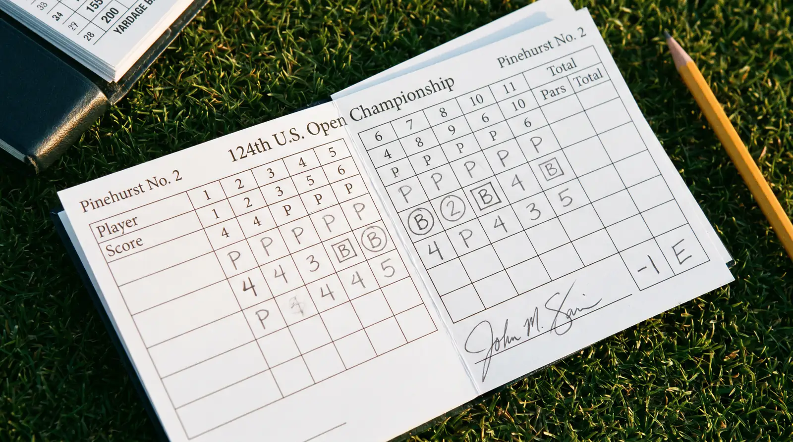 Golf scorecard showing a steady round of pars and bogeys typical of a US Open contender