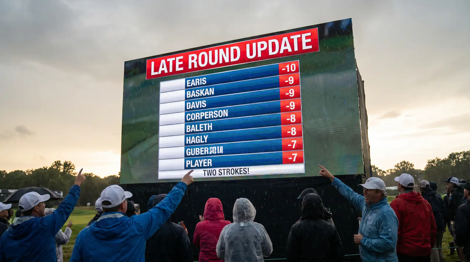 Leaderboard showing dramatic scoring changes during a PGA Championship final round