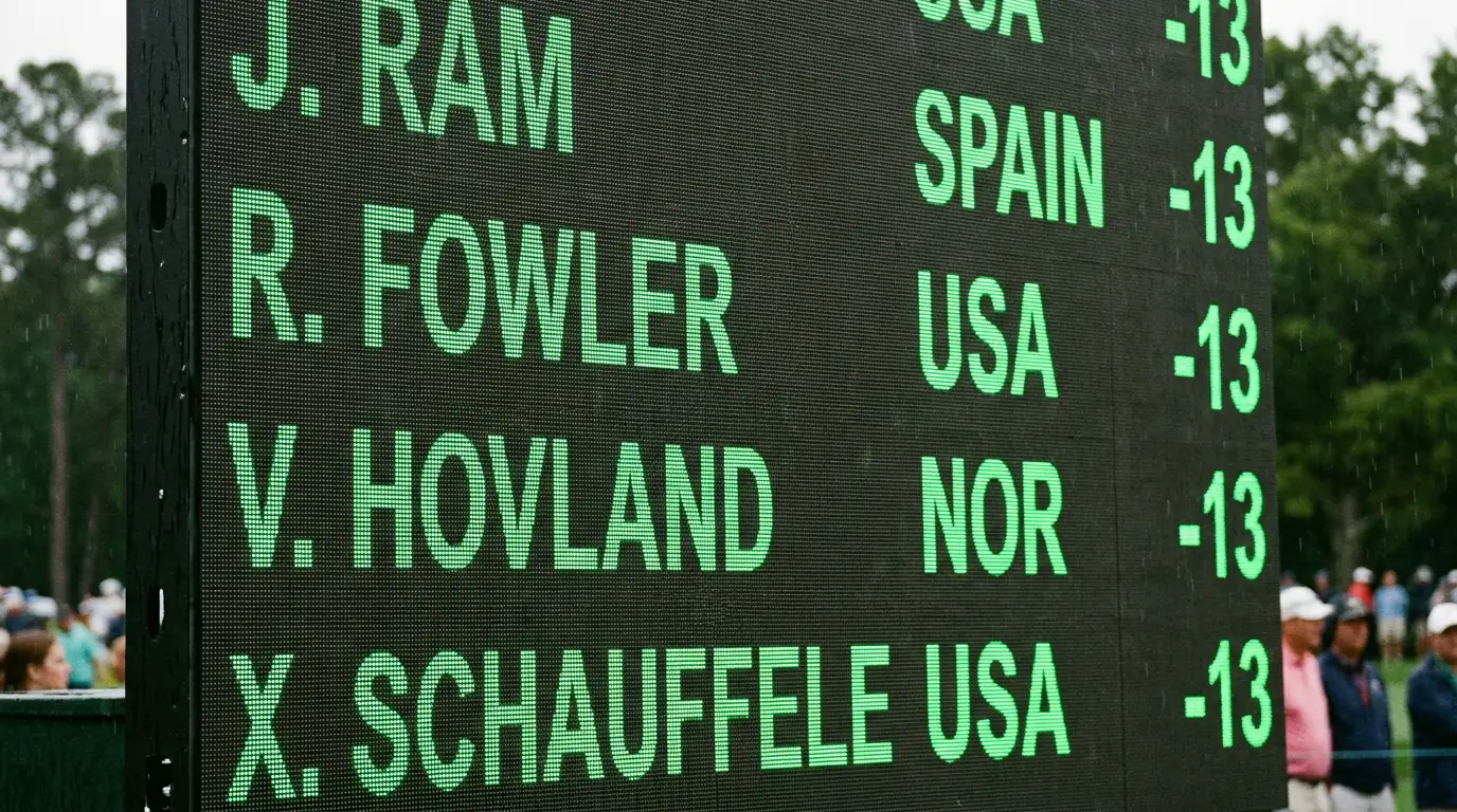 Clustered golf leaderboard with several players sharing the same score