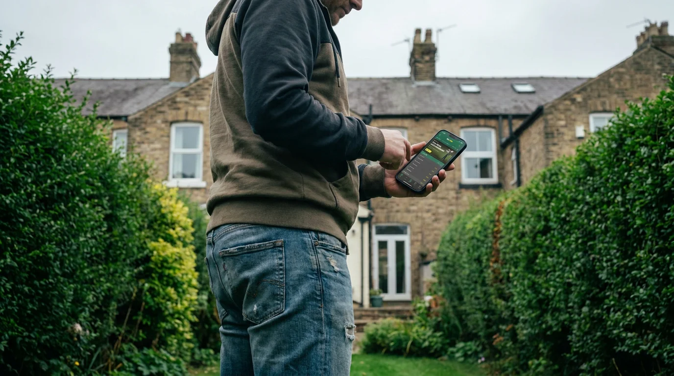UK punter using a mobile phone to place a hole-by-hole golf micro bet