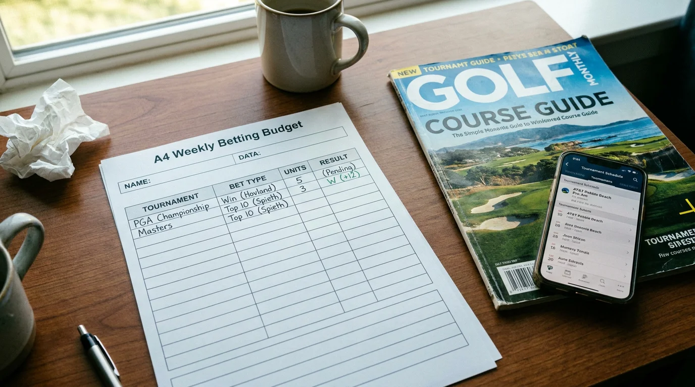 Structured weekly golf betting budget laid out on a planning sheet